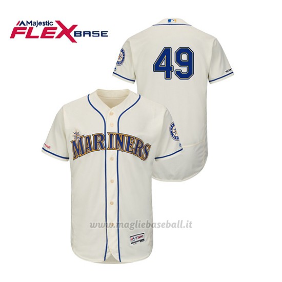 Maglia Baseball Uomo Seattle Mariners Wade Leblanc 150th Aniversario Patch Autentico Flex Base Crema